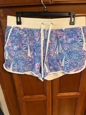 Lilly Pulitzer Blue & Pink Sailboat Print Drawstring Athletic Shorts